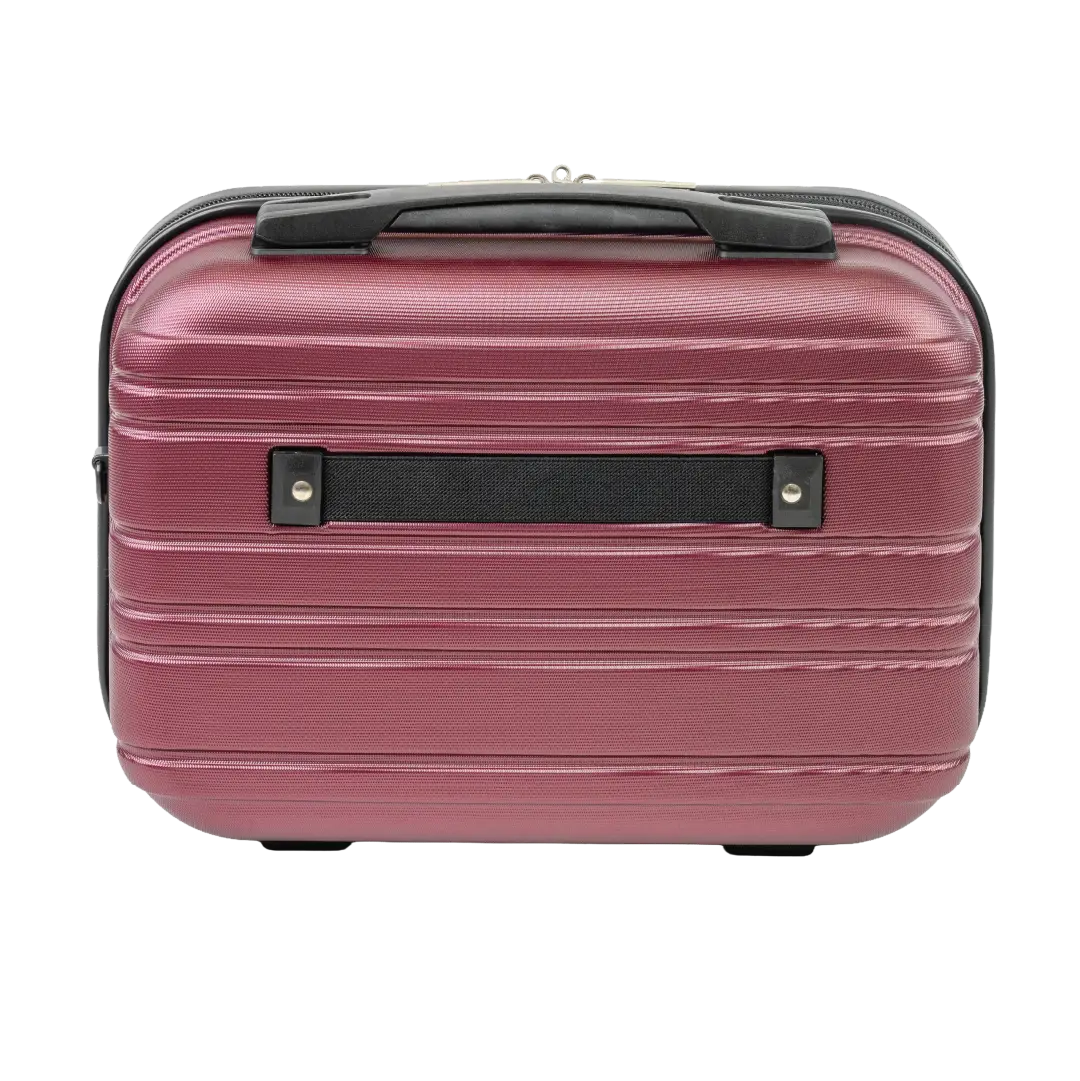 Red suitcase with black handle on a white background