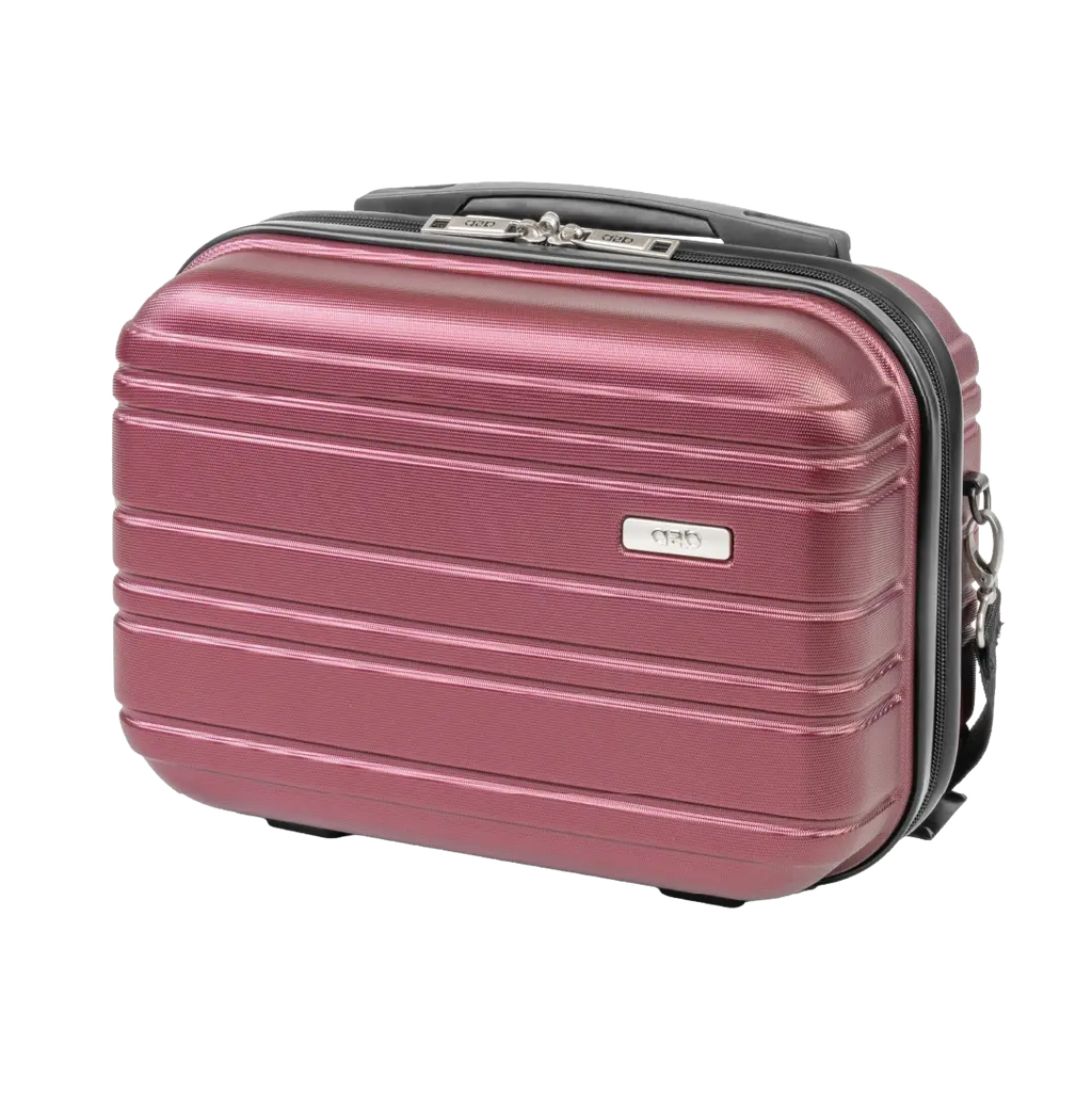 Red suitcase with a visible brand logo on a white background