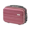 Red suitcase with a visible brand logo on a white background