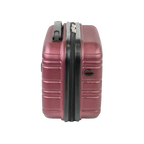 Red suitcase with a black zipper on a white background