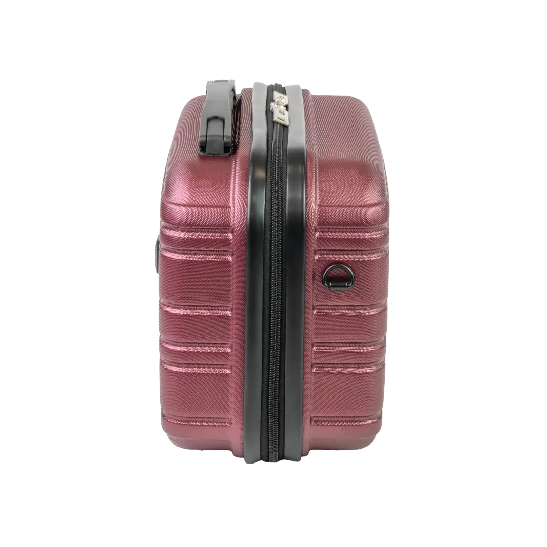 Red suitcase with a black zipper on a white background