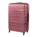 Maroon suitcase with black handle and wheels on a white background