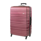 Maroon suitcase with black handle and wheels on a white background