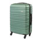 Green suitcase with a visible brand logo on a white background