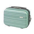 Mint green suitcase with a visible brand logo on a white background