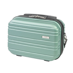 Mint green suitcase with a visible brand logo on a white background