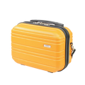Yellow suitcase with black handle and trim on a white background