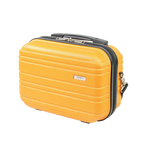 Yellow suitcase with black handle and trim on a white background