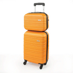 Orange suitcase set on a white background