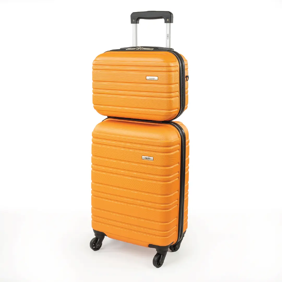 Orange suitcase set on a white background