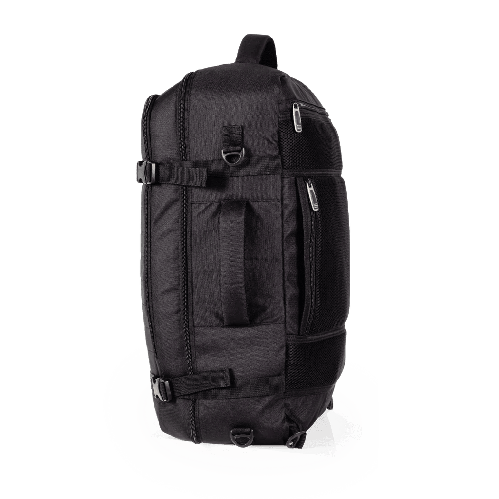 Black backpack on a white background