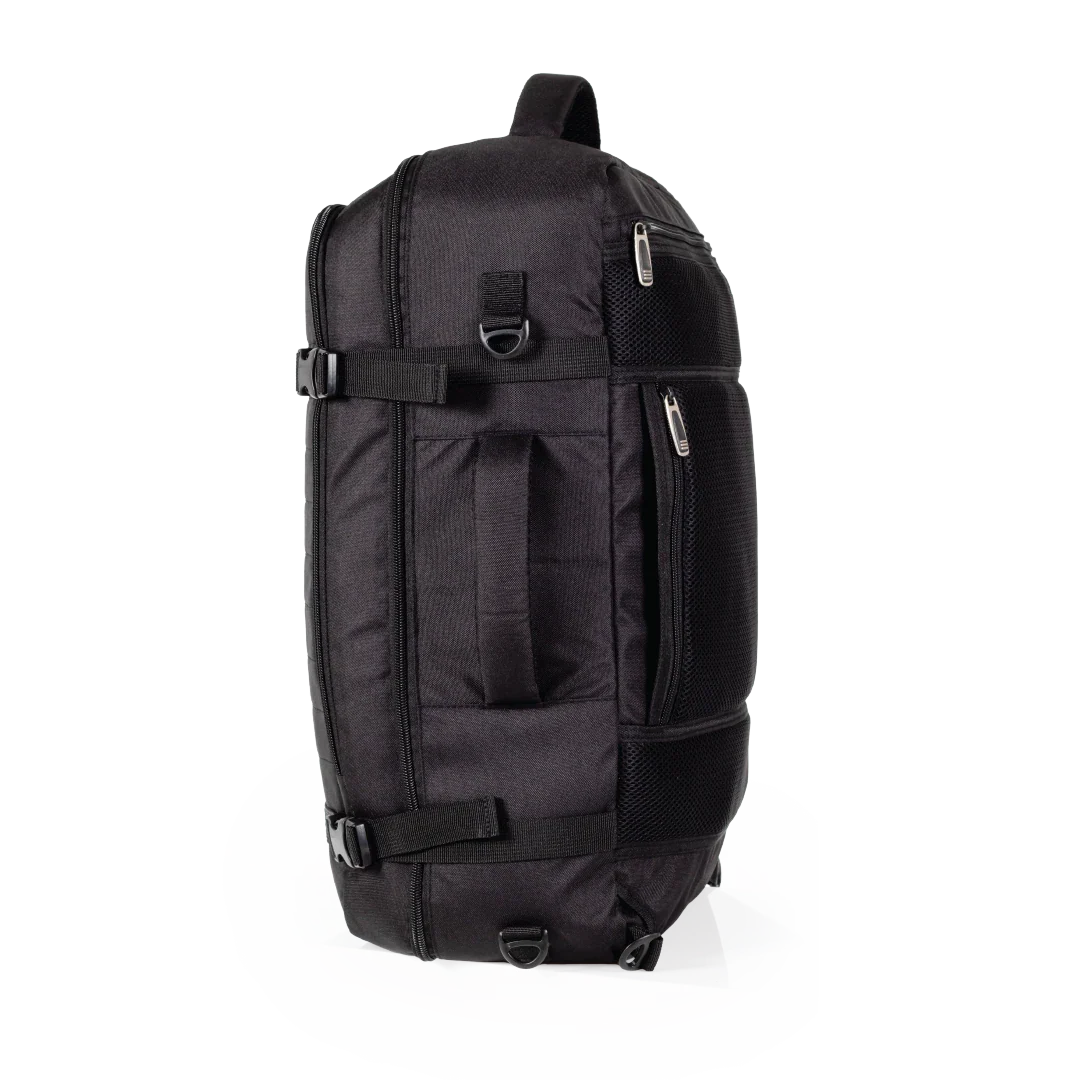 Black backpack on a white background