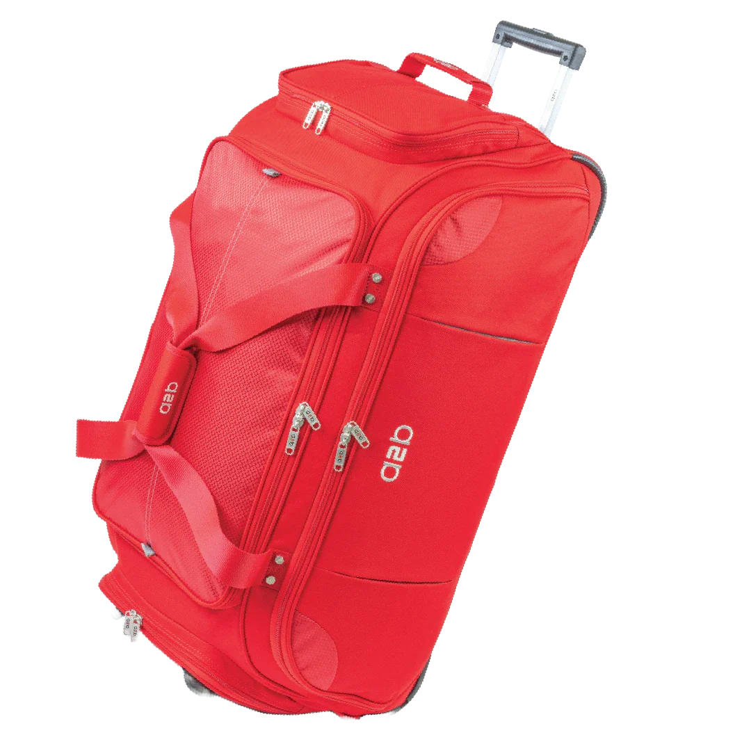 Red travel bag with visible brand logo on a white background