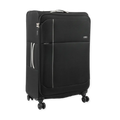 Black suitcase with wheels on a white background