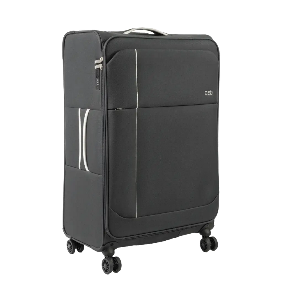 Black suitcase with wheels on a white background