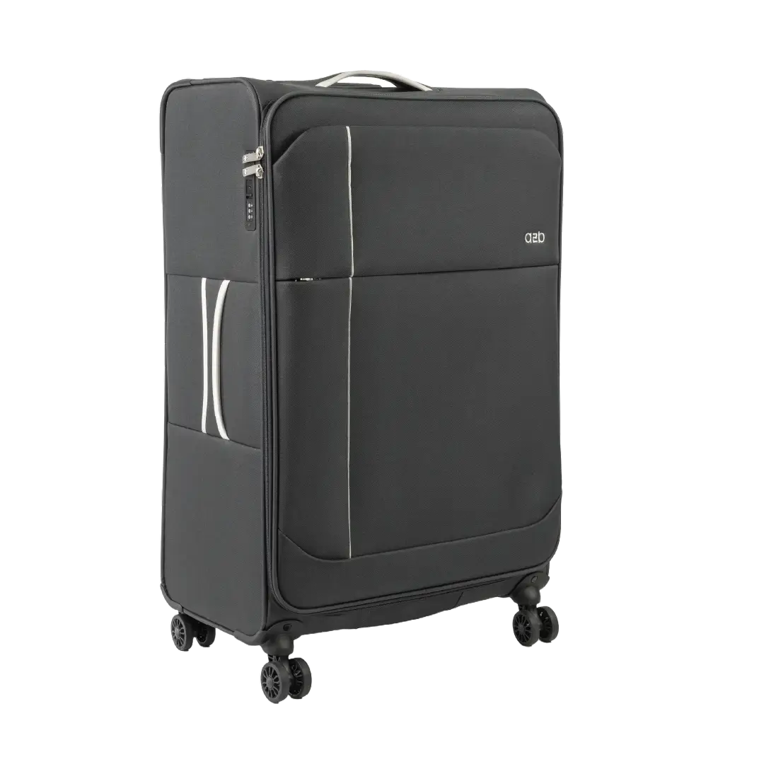 Black suitcase with wheels on a white background