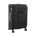 Black suitcase with wheels on a white background