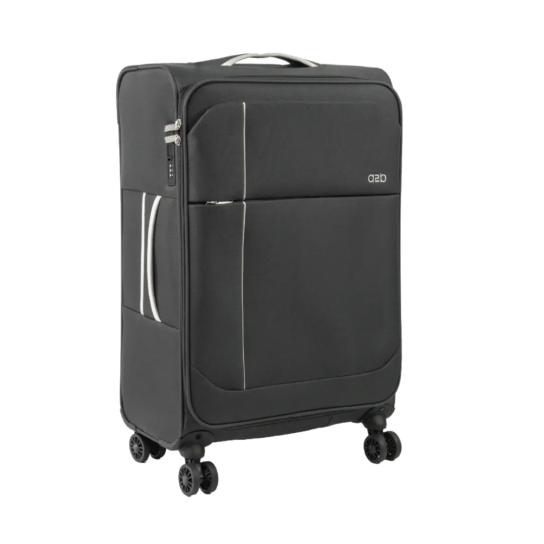 Black suitcase with wheels on a white background