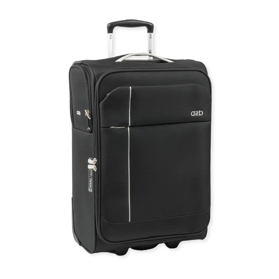 Black suitcase with a handle on a white background