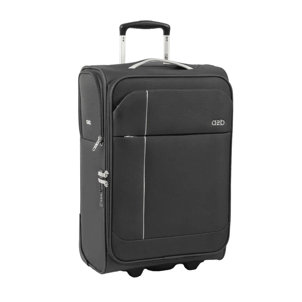 Black suitcase with a handle on a white background