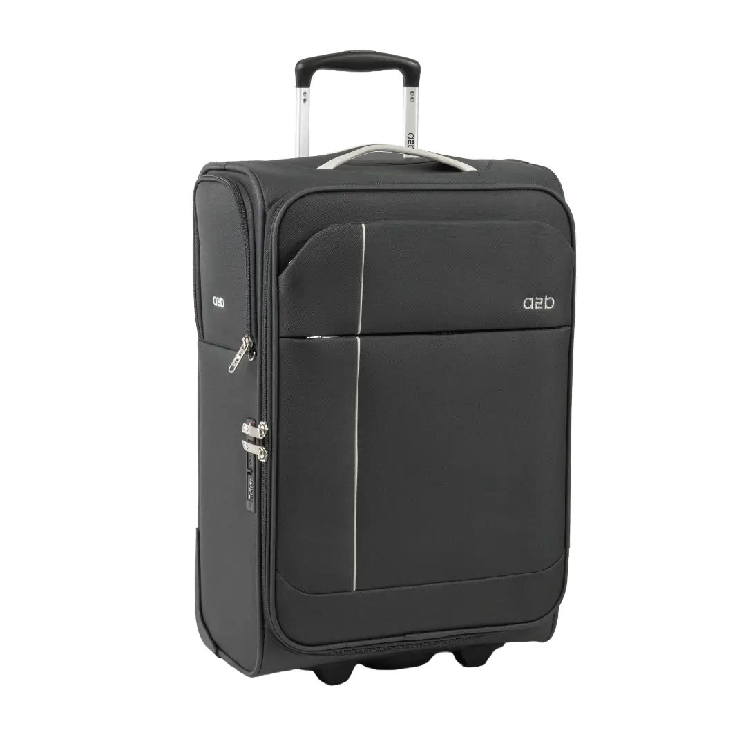 Black suitcase with a handle on a white background