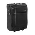 Black suitcase with branding on a white background