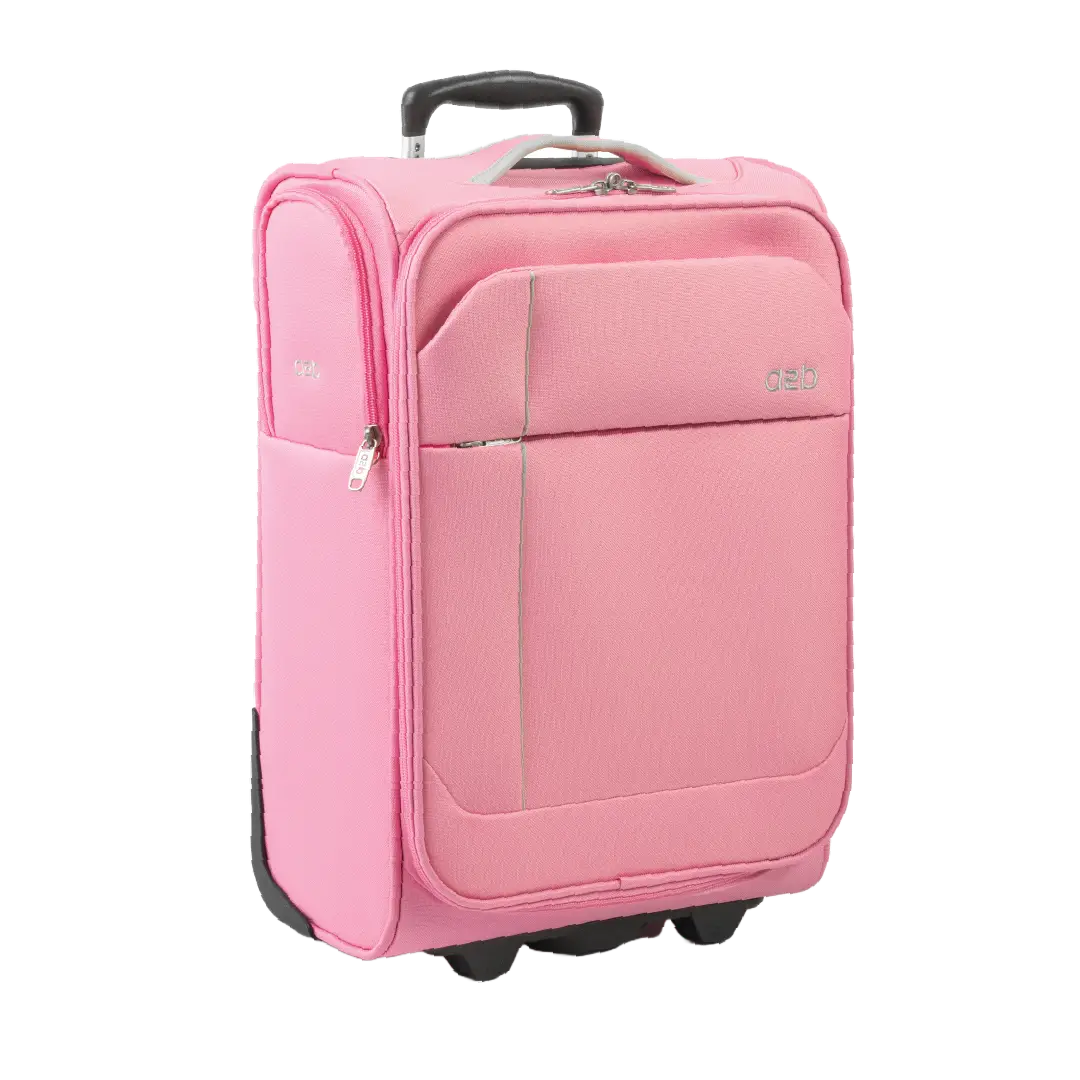 Pink suitcase with a handle on a white background