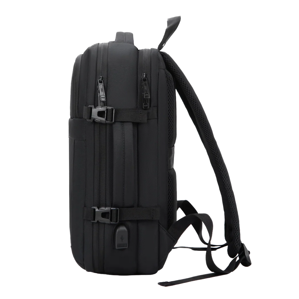 Black backpack on a white background