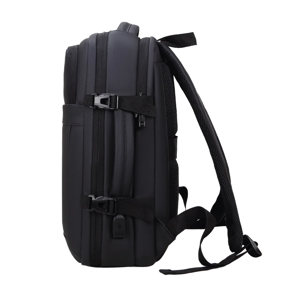 Black backpack on a white background