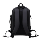 Black backpack shown from the back on a white background