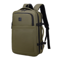 Green backpack with black straps on a white background