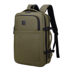 Green backpack with black straps on a white background