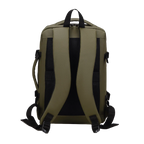 Green backpack with black straps on a white background