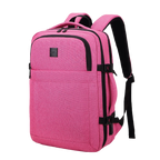 Pink backpack with black straps on a white background