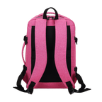 Pink backpack with black straps on a white background