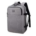 Gray backpack with black straps on a white background