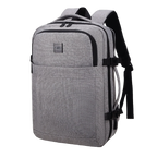 Gray backpack with black straps on a white background