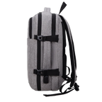 Gray backpack with black straps on a white background