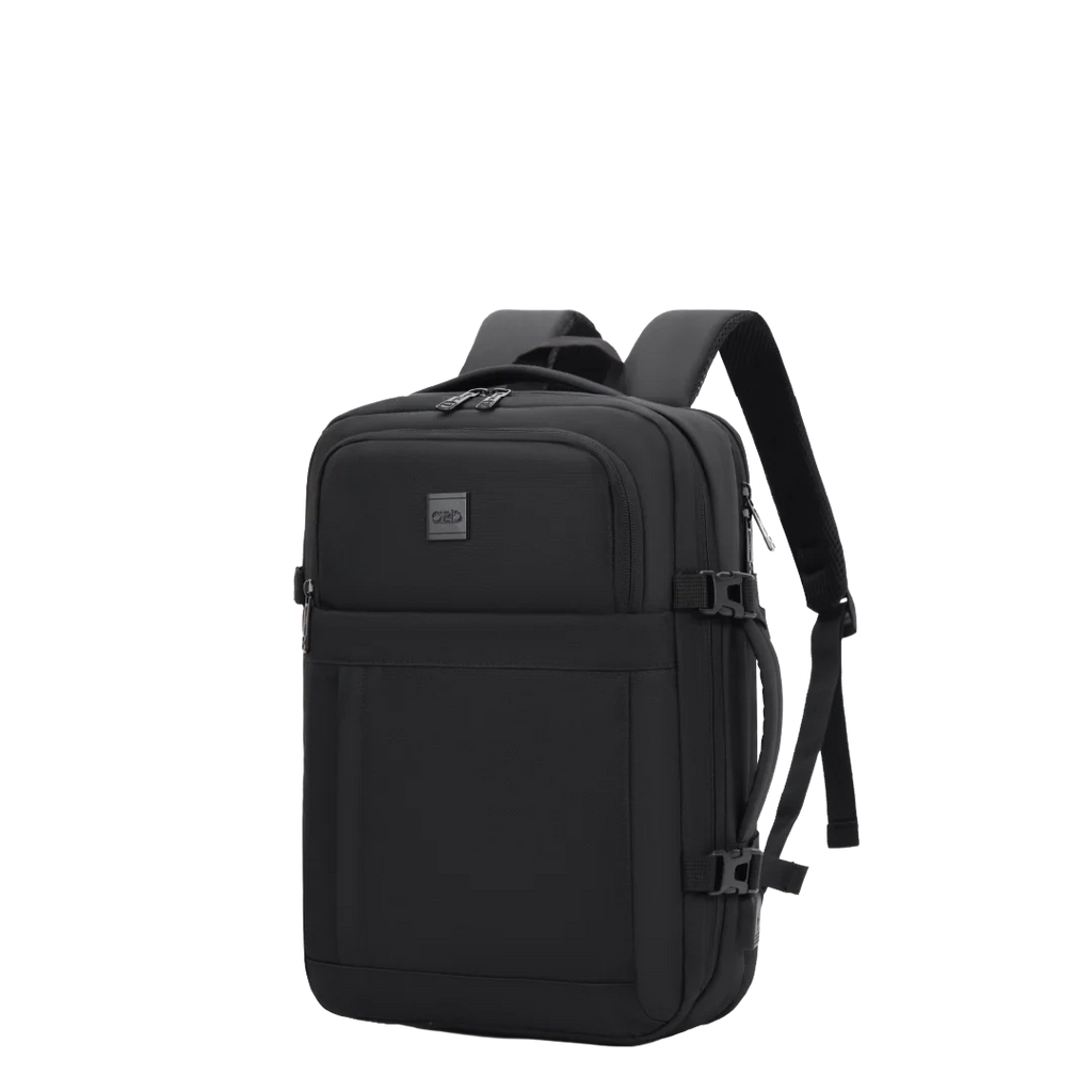 Black backpack on a white background