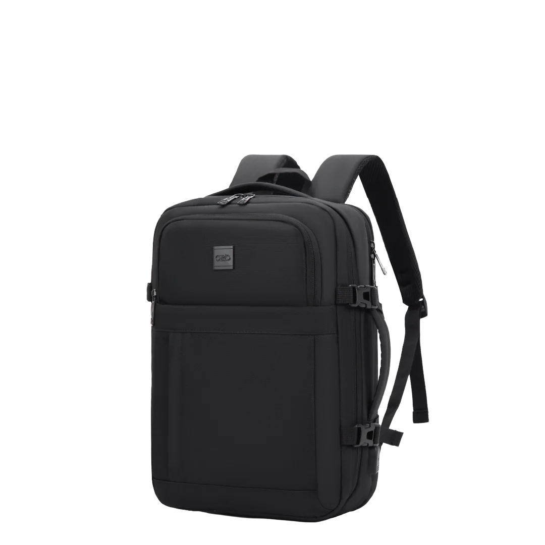 Black backpack on a white background