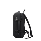 Black backpack showing the handles and straps.