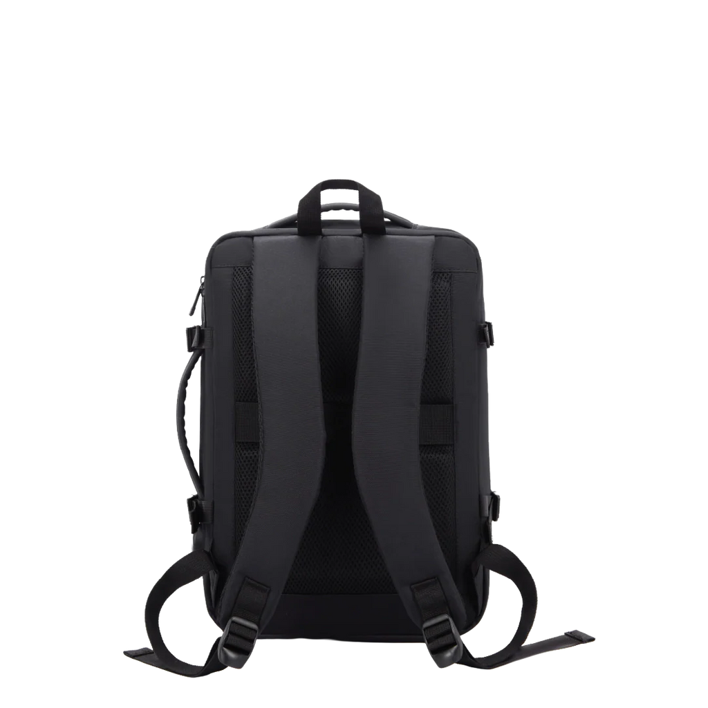 Black backpack on a white background