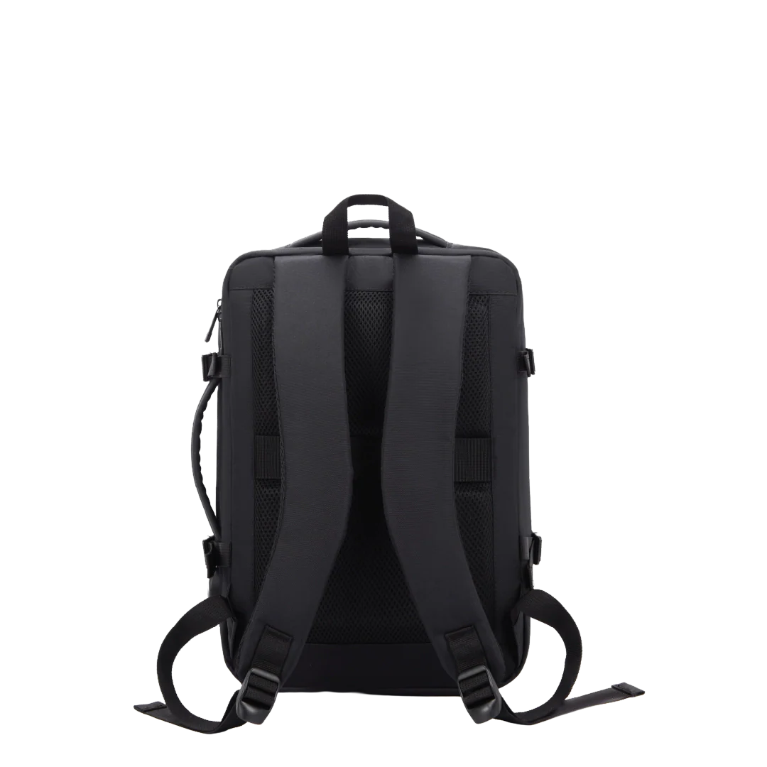 Black backpack on a white background