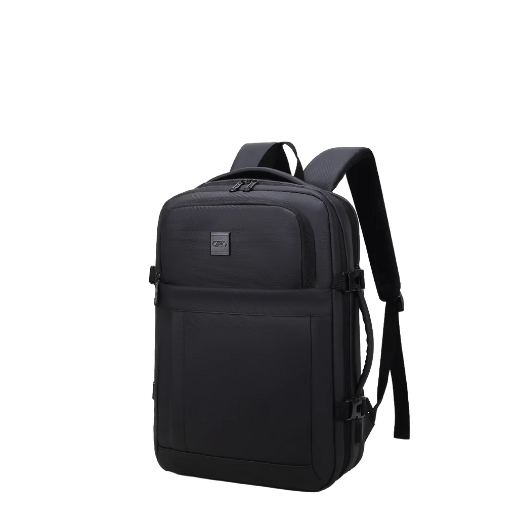 Black backpack on a white background