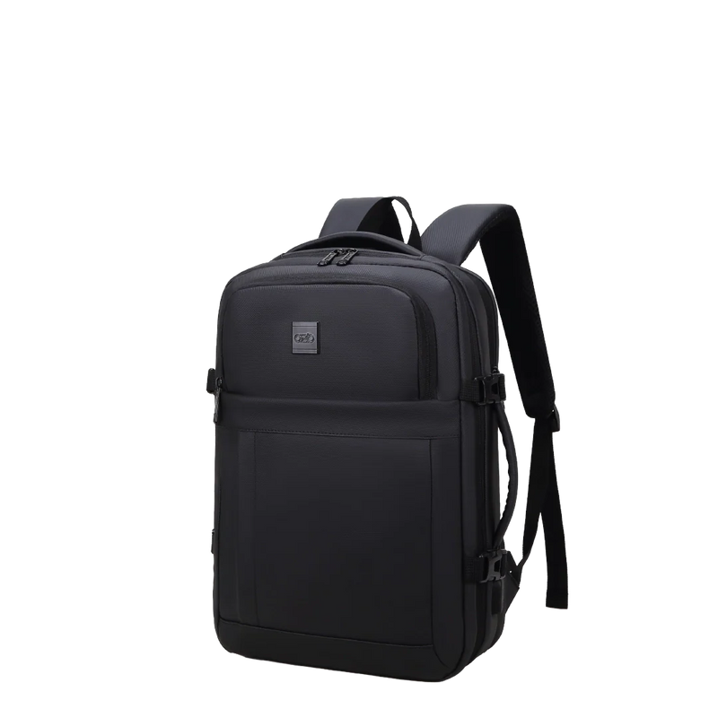 Black backpack on a white background