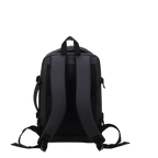 All black backpack with straps.