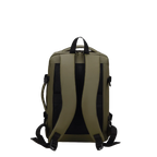 Green backpack with black straps on a white background