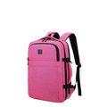 Pink backpack with black straps on a white background