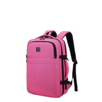 Pink backpack with black straps on a white background