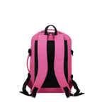 Pink backpack with straps and a handle.
